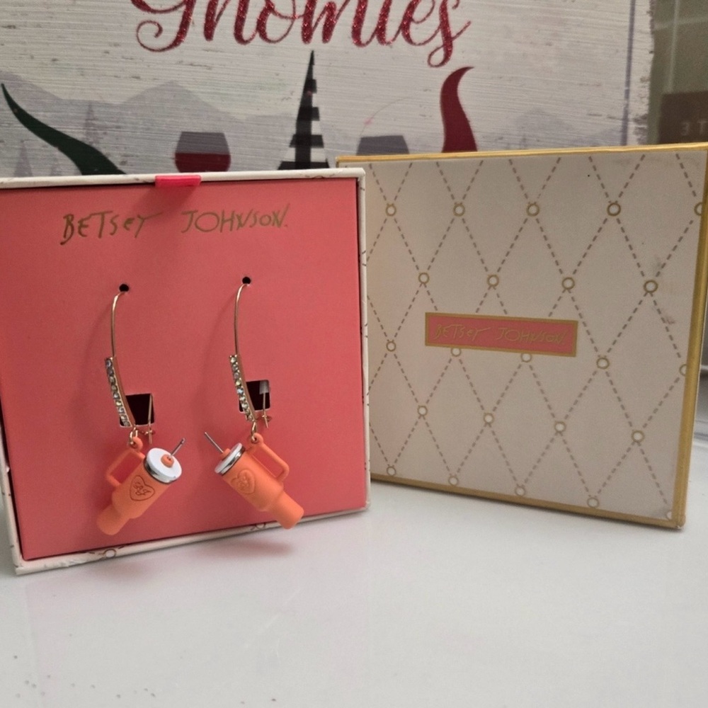 Betsey Johnson Orange Tumbler Dangle Earrings